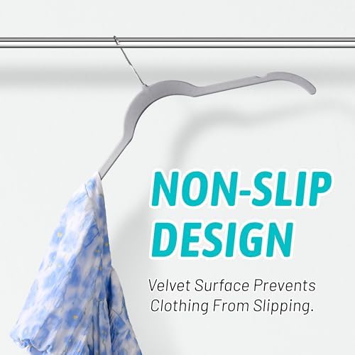 Sishynio Velvet Hangers 50 Pack, Non-Slip Slim Felt Clothes Hangers Gray - Image 4