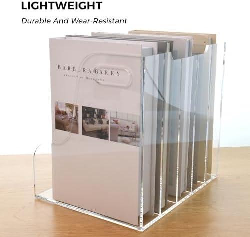 5 Vertical Compartments File Holder, Clear Acrylic Desk Organizer and Storage Bins Holding for Magazines, Binders, Notebooks, Envelopes, Multi-purpose Document Organizer for Home Office - Image 5