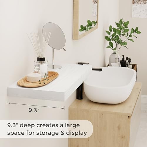 Fun Memories 16 Inch Long Floating Shelves in White, 9.3 Inch Deep Floating Shelf for Wall, Living Room, Kitchen, Rustic Deep Wood Shelves for Bathroom, 2 Pack Storage Display Shelf for Books, Decor - Image 4