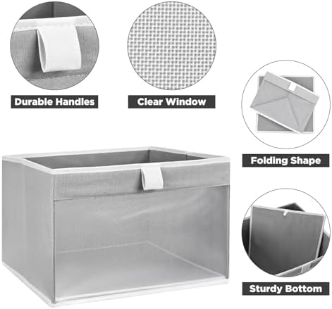 Linen Closet Organizers and Storage, Closet Storage Bins Basket Organizer, Foldable Organization Baskets with Mesh Window for Clothes Towels and Toys, 10.75" x 10.75" x 7.5", Gray, 6 pack - Image 7