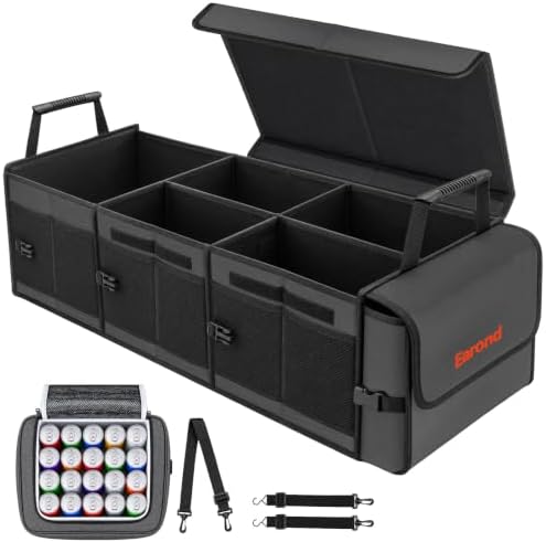 Large Trunk Organizer with Portable Leakproof Cooler Bag,Foldable Cover,Adjustable Securing Straps,Collapsible Trunk Organizer for Suv Car Truck Sedan (4-in-1 with Cooler) by EarondLabProducts