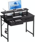 Pamray 32 Inch Small Computer Desk with Monitor Stand and 2 Drawers by PAMRAY