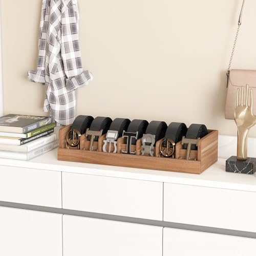 Wood Belt Organizer for Closet, 7 Grids Belt Rack, Brown - Image 3