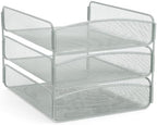Safco Onyx Desktop Organizer, 3-Tier Paper Tray, Durable Steel Mesh Construction,Silver - Image 4