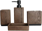 Hymmah Bathroom Accessories Set,Toothbrush Holder Set,4 Pcs Apartment Necessities (Wood Brown) by Hymmah