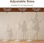 Muwuele Solid Wood Cactus Coat Rack, Freestanding Coat Rack With 6 L-Shaped Hooks and 3 Adjustable Sizes, Coat Tree for Bedroom, Entryway, Livingroom, Coat Hanger Stand for Coats, Handbags (White) - Image 3