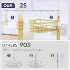 SWTYMIKI Shower Caddy Tension Pole - 4-Tier Corner Shower Organizer Tension Rod with Soap Holder, Toothbrush Holder & 4 Hooks, Adjustable Stainless Steel Shower Shelves 27.6 to 108.3 inch, Gold - Image 3
