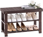 Apicizon Bamboo Shoe Rack Bench, 3-Tier Entryway Organizer, Brown by APICIZON