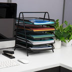 Mind Reader 5-Tier Paper Tray Organizer, Vertical Desktop File Storage Rack, Office, Metal Mesh, Black (Pack of 6) - Image 2