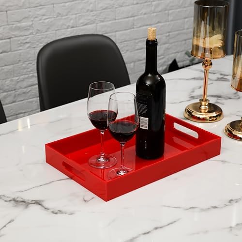 Sturdy Red Acrylic Serving Tray with Handles - 10x15Inch, Coffee, Appetizer, Breakfast, Butler Tray - Kitchen Countertop & Vanity Table Organizer - Image 3