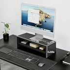Wooden Monitor Stand Riser, 2-Tier Desk Shelf with Storage Organizer, Ergonomic Computer Stand, Storage Organizer for Laptop, Computer, Black, 15.7 Inch - Image 2