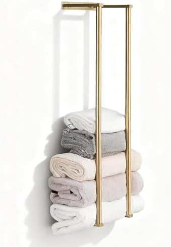 Towel Racks for Bathroom, NEWRAIN Stainless Steel Rolled Towel Storage Wall Mounted Bath Towel Holder for Folded Large Towel Washcloths, Bathroom Organizing Brushed Gold by NEWRAIN