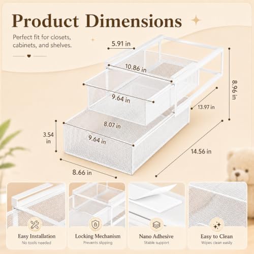 Underwear Organizer for Closet, Under Shelf Pull Out Drawer Organizer, Hanging Double Layer Mesh Basket for Bra Socks Lingerie Storage, Space Saving Wardrobe Organizer for Bedroom (Two-story) - Image 4