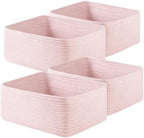 OIAHOMY 4 Pack 14.17 * 11.02 * 6.3IN Storage Baskets for Organizing Shelves, Woven Rope Baskets for Organizing Books, Clothes, Decorative Basket for Living Room, Nursery, Bedroom, Gift Basket, Pink by MasterofSpaceOptimization