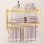 23 Inch 3-Tier Gold Towel Racks for Bathroom with Towel Bars Multilayer Hotel Towel Shelf Stainless Steel Wall-Mounted Brushed Finish Holder with Towel Shelves by DDS-DUDES