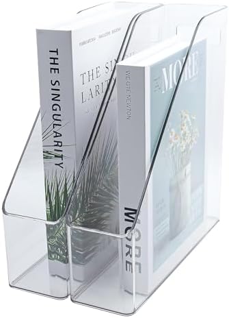 Magazine Holder, 2 Pack Acrylic Magazine File Holder,A4 Vertical File Organizer with Handle for Desk,Clear Document Rack File Folder Storage Bin by Unknown