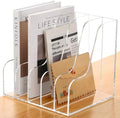 SANRUI Acrylic Desk Organizers, Clear Magazine File Holder, 5 Vertical Compartments A4 Folder Binder Holders Sorter, Office Desktop Workspace Organization Storage Rack for Office Home School by SANRUI