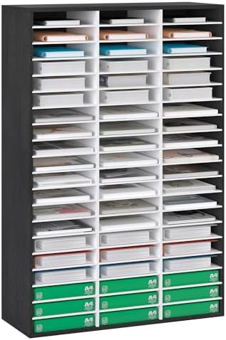 EasyPAG 60 Compartments Wooden Literature Organizer with Adjustable Shelves, 30000 Sheets Capacity Paper Organizer, Classroom Mailbox and Mail Sorter for Teachers and Office, Black/White by EasyPAG