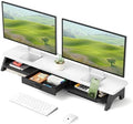 AFOOYO Dual Monitor Stand Riser,LED 2-Tier 39.3 Inch Computer Monitor Stand for 2 Monitors,Office Desktop Organizer with Storage Drawer and Phone Holder for Laptop,PC,Computer,Printer,White by AFOOYO