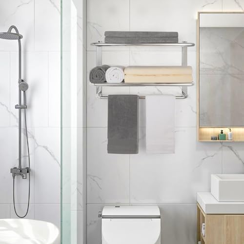 Towel Rack for Bathroom, DEWVIE 23 Inch Tower Holder with Tower Bars, SUS 304 Stainless Steel Lavatory Bath Towel Shelf Towel Hanger Wall Mount, 3-Tier (Brushed Nickel) - Image 3