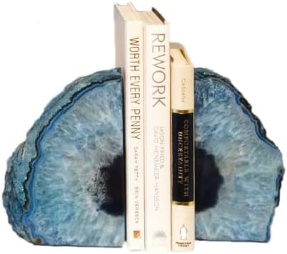 JIC Gem Heavy Blue Agate Geode Bookends Anti-Slip Rubber Pads Decor 6-8 lbs by JICGem%C2%AE