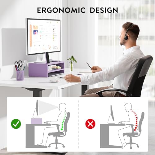 BONTEC Wooden Monitor Stand Riser for Desk, 2-Tier Computer Monitor Stand - Image 3