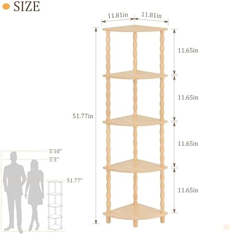 MaxSmeo Corner Shelf, 5-Tier Corner Bookshelf for Small Spaces, Stylish Corner Storage Display Shelves for Bedroom, Bathroom, Kitchen, Living Room (Natural) - Image 3