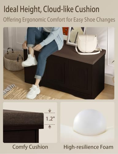 DINZI LVJ Shoe Storage Bench with Cushion, Door, Espresso 39.4" LX21.5 H - Image 6