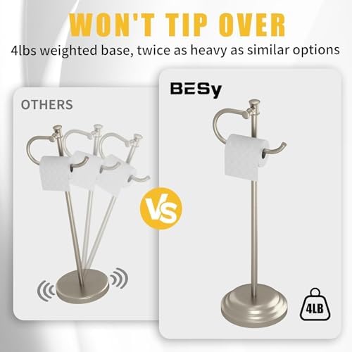 BESy Toilet Paper Holder Floor Stand, Bathroom Freestanding Nickel - Image 5