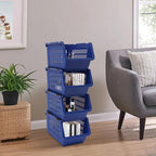 4 Pack Stacking Storage Baskets, Open Front for Pantry Organizers and Storage, Plastic Stackable Storage Bins, Dorm Room Essentials, Pantry Storage for Food, Kitchen and Home Organization (Blue) - Image 3