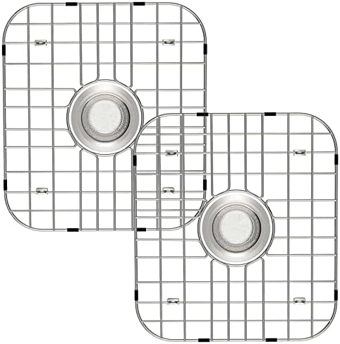 SANNO Kitchen Sink Protectors Gird, Centered Drain Hole Sink Grid and Stainless Steel Sink Protectors, Sink Bottom Grid for Double Sink 2 Pack by SANNO