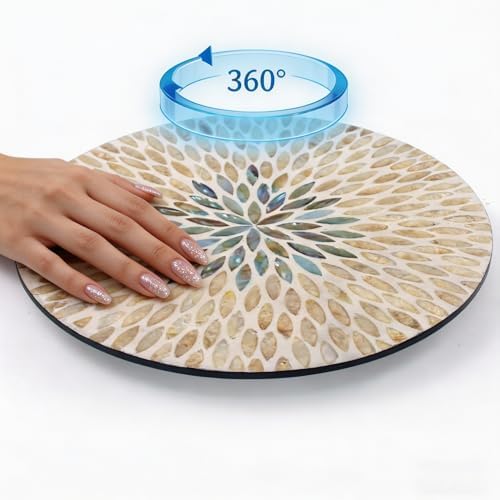 13.4" Mother of Pearl Lazy Susan, Table Centerpiece Round Shell Decorative Lazy Susan Turntable Rotating Tray Organizer for Cabinet Counter Gift Kitchen Office Cafe Home Decor (Beige Blue) - Image 5