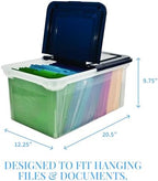 Innovative Storage Designs 55797 File Tote with Hinged Lid, Letter, Plastic, Clear/Navy - Image 3