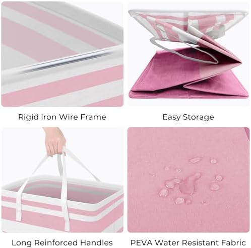 HomeHacks 2 Pack Laundry Baskets, Laundry Hampers Bags (Grey+Pink 75L) - Image 2