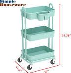 Simple Houseware 3-Tier Rolling Utility Cart with Hanging Bucket, Turquoise - Image 3