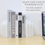 Decorative Book Ends for Shelves - Boho Aesthetic Bookends Decor - Heavy Duty Travertine Book Stopper Holder for Home Office Desk Coffee Table, Gifts for Book Lovers (White) - Image 5