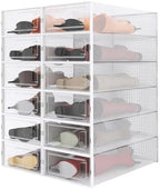 12-Piece Extra Large Boot and Shoe Storage Boxes, Stackable Clear Plastic Shoe Organizer, Space-Saving Shoe Boxes for Boots, Sneakers, and High Heels, Clear by PARANTA