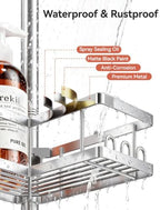 YASONIC Corner Shower Caddy Tension Pole, 25.7-109.1in Adjustable Shower Shelves, Rust-Resistant Shower Organizer, No-Drill 3-Step Installation, Bathroom Shelves for Renters & Family, Silver - Image 5