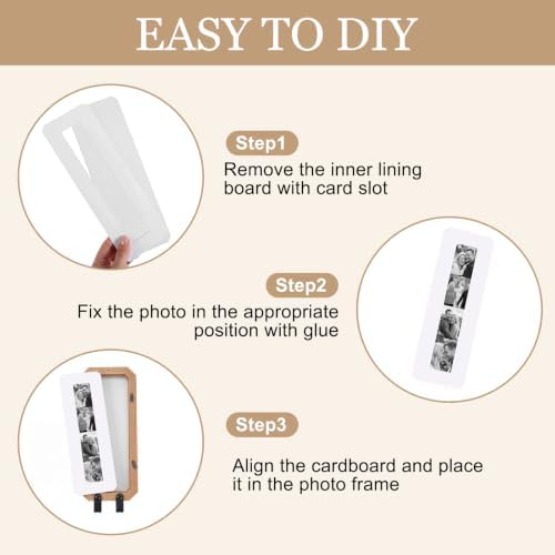 Marsui 2 Set Solid Oak Photobooth Strip Frame with Key Hooks Wall-mounted Photo Frame Fits 1.5 x 8 Inch Photo Strips, for Home Wall Wedding Graduation Decor - Image 4
