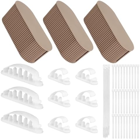 3 Pcs Cable Management Box with 69 Pcs Cable Management Kit Light Coffee Cord Hider Organizer Desk Power Strips Surge Protectors Wire Box for Home Office Use by UCEHIPAW