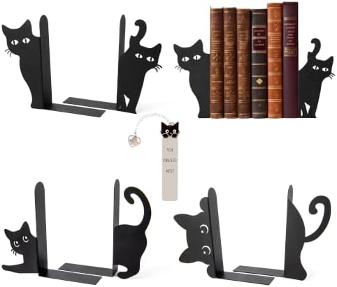 6pcs Cat Metal Bookends for Shelves Cute Decorative Book Ends with Bookmark - Image 7