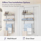 SWTYMIKI Over the Door Towel Racks for Bathroom - 5-Tier Wall Mounted Bathroom Towel Storage Organizer Holder with Metal Shelf, Sliver - Image 2
