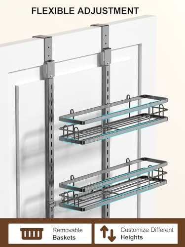 Delamu Over the Door Pantry Organizer, 6 Tier Pantry Door Organizer with Adjustable Basket, Door Spice Rack Seasoning Organizer, Metal Hanging Pantry Organizers and Storage for Kitchen,15.3" Black - Image 6