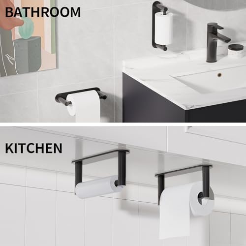 Adhesive Toilet Paper Holder, Self Adhesive Double Post Pivoting Toilet Tissue Holder, Stick on No Drilling Toilet Paper roll Holder for Bathroom, Stainless Steel and Zinc Alloy, Matte Black, 2Pack - Image 5