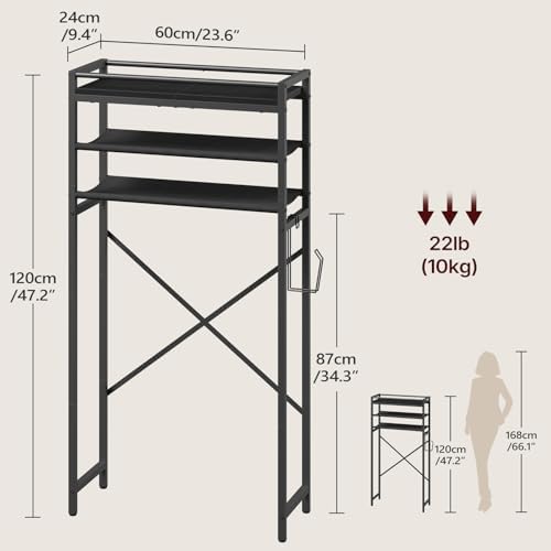 MAHANCRIS Over Toilet Storage, 3-Tier Bathroom Organizer Shelf with Toilet Paper Holder, Freestanding Space Saver Bathroom Shelves Above Toilet for Bathroom, Laundry Room, Black TSBK1201 - Image 2