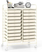 Giantex 20 Drawers Rolling Cart, Mobile Storage Drawer Cart, Classroom Organizer for Office School Supplies Tools Scrapbook Paper Craft Small Printer, Utility Stand on Wheels, Ivory White by Giantex