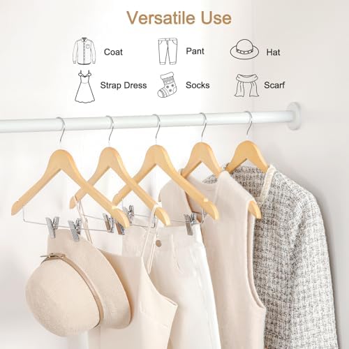 TOPIA HANGER Wooden Suit Hangers with Adjustable Metal Clips (20 Pack), Solid Smooth Wood Clothes Hangers, 360° Swivel Hook, Premium Pants Hangers for Clothes Coat, Jeans, Blouse-Natural, CT28N20 - Image 2