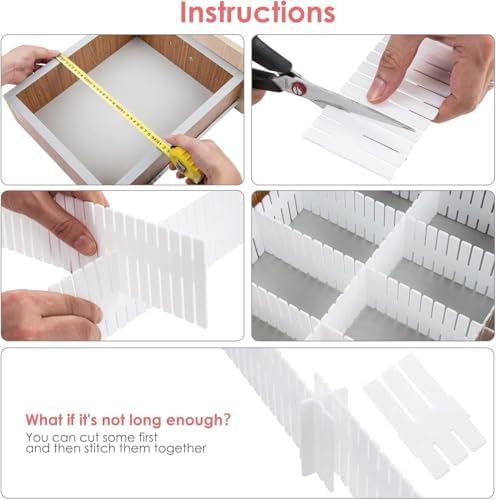 85Pcs Drawer Dividers, Adjustable Drawer Organiser, Cut at Will for Tidying Clutter Clothes, Socks, Makeup, Dresser, Kitchen White - Image 3