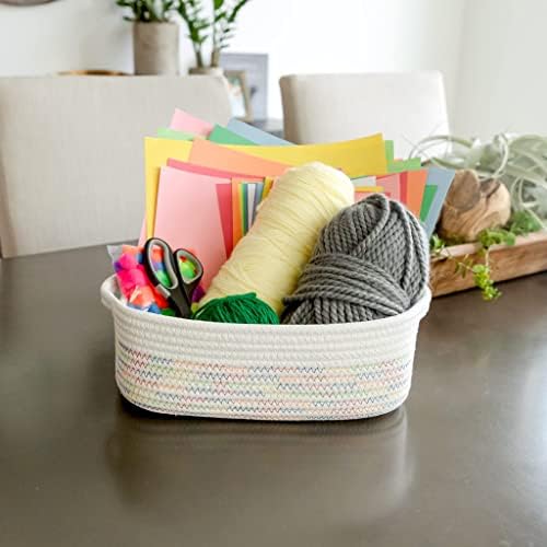 NaturalCozy 5-Piece Rectangle Storage Basket Set- Natural Cotton Rope Woven Baskets for Organizing! Small Basket for Montessori, Baby Nursery, Dog Toy Baskets, Cat Toy Box, Bathroom Organization Bin - Image 6