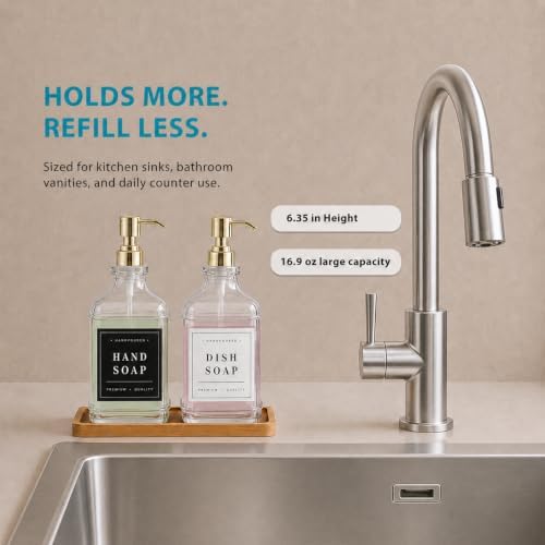 Kitchen Glass Soap Dispenser Set with Tray 2 with Gold Rust Proof Pump - Image 6